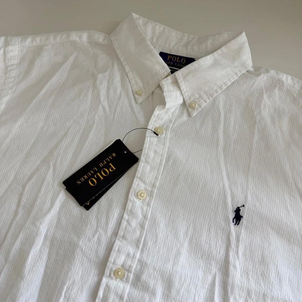 Polo Ralph Lauren RL Untucked Fit White Seersucker Short Sleeve Men XL NWT